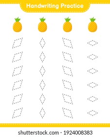 Handwriting practice. Tracing lines of Pineapple. Educational children game, printable worksheet, vector illustration
