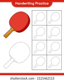 Handwriting practice. Tracing lines of Ping Pong Racket. Educational children game, printable worksheet, vector illustration