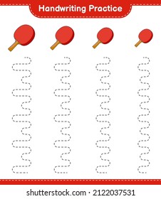 Handwriting practice. Tracing lines of Ping Pong Racket. Educational children game, printable worksheet, vector illustration