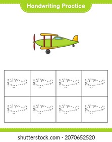 Handwriting practice. Tracing lines of Plane. Educational children game, printable worksheet, vector illustration