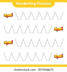 Handwriting practice. Tracing lines of Plane. Educational children game, printable worksheet, vector illustration
