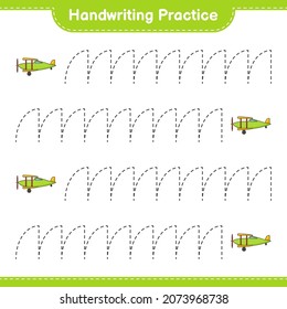 Handwriting practice. Tracing lines of Plane. Educational children game, printable worksheet, vector illustration
