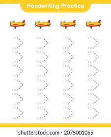 Handwriting practice. Tracing lines of Plane. Educational children game, printable worksheet, vector illustration
