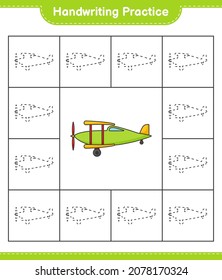 Handwriting practice. Tracing lines of Plane. Educational children game, printable worksheet, vector illustration