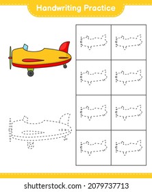 Handwriting practice. Tracing lines of Plane. Educational children game, printable worksheet, vector illustration