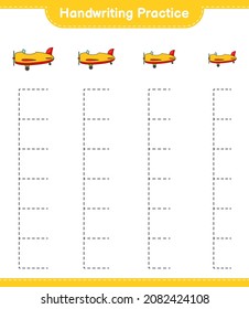 Handwriting practice. Tracing lines of Plane. Educational children game, printable worksheet, vector illustration