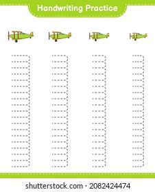 Handwriting practice. Tracing lines of Plane. Educational children game, printable worksheet, vector illustration
