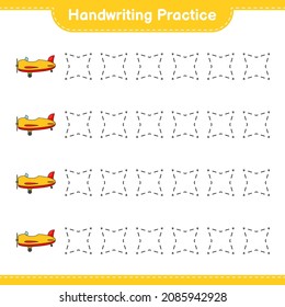 Práctica de escritura a mano. Rastreo de líneas del avión. Juego infantil educativo, hoja de cálculo imprimible, ilustración vectorial