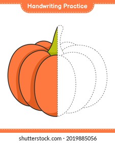 Práctica de escritura a mano. Rastreo de líneas de calabaza. Juego infantil educativo, hoja de cálculo imprimible, ilustración vectorial