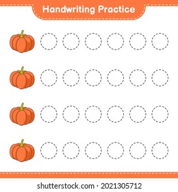 Handwriting practice. Tracing lines of Pumpkin. Educational children game, printable worksheet, vector illustration