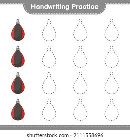 Práctica de escritura a mano. Seguimiento de líneas de la bolsa de punzonado. Juego infantil educativo, hoja de cálculo imprimible, ilustración vectorial