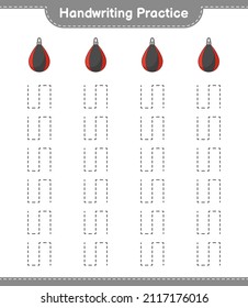 Handwriting practice. Tracing lines of Punching Bag. Educational children game, printable worksheet, vector illustration