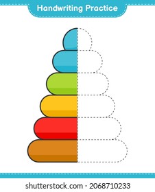 Práctica de escritura a mano. Rastreo de líneas del Juguete de la Pirámide. Juego infantil educativo, hoja de cálculo imprimible, ilustración vectorial