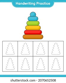 Práctica de escritura a mano. Rastreo de líneas del Juguete de la Pirámide. Juego infantil educativo, hoja de cálculo imprimible, ilustración vectorial