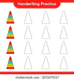 Handwriting practice. Tracing lines of Pyramid Toy. Educational children game, printable worksheet, vector illustration