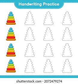 Handwriting practice. Tracing lines of Pyramid Toy. Educational children game, printable worksheet, vector illustration