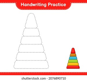 Handwriting practice. Tracing lines of Pyramid Toy. Educational children game, printable worksheet, vector illustration
