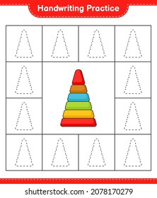 Handwriting practice. Tracing lines of Pyramid Toy. Educational children game, printable worksheet, vector illustration