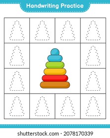 Handwriting practice. Tracing lines of Pyramid Toy. Educational children game, printable worksheet, vector illustration