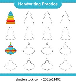 Handwriting practice. Tracing lines of Pyramid Toy and Whirligig Toy. Educational children game, printable worksheet, vector illustration