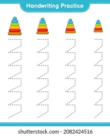 Handwriting practice. Tracing lines of Pyramid Toy. Educational children game, printable worksheet, vector illustration