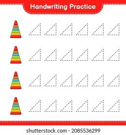 Handschriftübungen. Trainingslinien von Pyramid Toy. Kinderspiel, druckbares Arbeitsblatt, Vektorgrafik