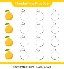 Handwriting practice. Tracing lines of Quince. Educational children game, printable worksheet, vector illustration