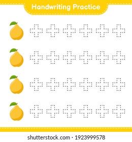 Handwriting practice. Tracing lines of Quince. Educational children game, printable worksheet, vector illustration