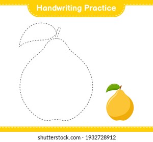 Handwriting practice. Tracing lines of Quince. Educational children game, printable worksheet, vector illustration