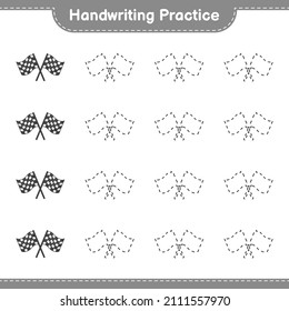 Handwriting practice. Tracing lines of Racing Flags. Educational children game, printable worksheet, vector illustration
