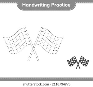 Handwriting practice. Tracing lines of Racing Flags. Educational children game, printable worksheet, vector illustration
