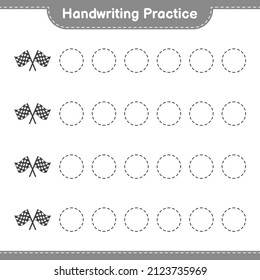 Handwriting practice. Tracing lines of Racing Flags. Educational children game, printable worksheet, vector illustration
