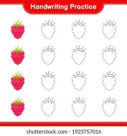 Handwriting practice. Tracing lines of Raspberries. Educational children game, printable worksheet, vector illustration