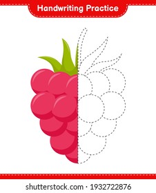 Handwriting practice. Tracing lines of Raspberries. Educational children game, printable worksheet, vector illustration