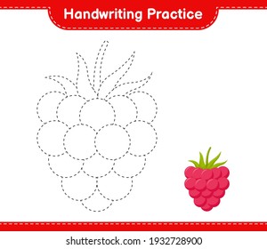 Handwriting practice. Tracing lines of Raspberries. Educational children game, printable worksheet, vector illustration