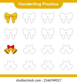 Práctica de escritura a mano. Rastreo de líneas de cinta de opciones y Campana de Navidad. Juego infantil educativo, hoja de cálculo imprimible, ilustración vectorial