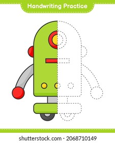Handwriting practice. Tracing lines of Robot Character. Educational children game, printable worksheet, vector illustration