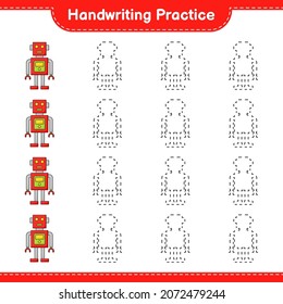 Handwriting practice. Tracing lines of Robot Character. Educational children game, printable worksheet, vector illustration
