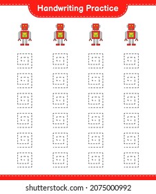 Handwriting practice. Tracing lines of Robot Character. Educational children game, printable worksheet, vector illustration