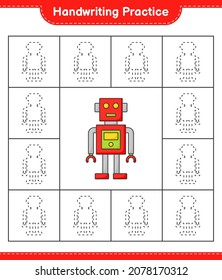 Handwriting practice. Tracing lines of Robot Character. Educational children game, printable worksheet, vector illustration