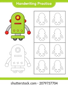 Handwriting practice. Tracing lines of Robot Character. Educational children game, printable worksheet, vector illustration