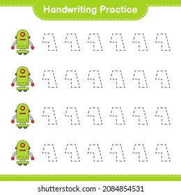 Handwriting practice. Tracing lines of Robot Character. Educational children game, printable worksheet, vector illustration