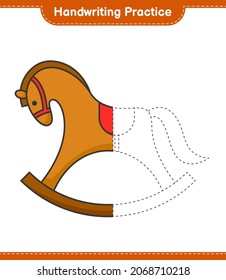 Handwriting practice. Tracing lines of Rocking Horse. Educational children game, printable worksheet, vector illustration