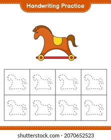 Handwriting practice. Tracing lines of Rocking Horse. Educational children game, printable worksheet, vector illustration