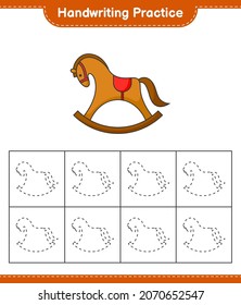 Handwriting practice. Tracing lines of Rocking Horse. Educational children game, printable worksheet, vector illustration