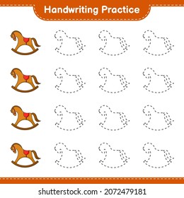 Handwriting practice. Tracing lines of Rocking Horse. Educational children game, printable worksheet, vector illustration