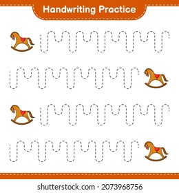 Práctica de escritura a mano. Trazando líneas de caballo rocoso. Juego infantil educativo, hoja de cálculo imprimible, ilustración vectorial
