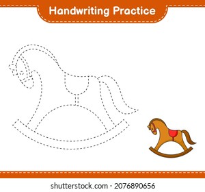 Práctica de escritura a mano. Trazando líneas de caballo rocoso. Juego infantil educativo, hoja de cálculo imprimible, ilustración vectorial