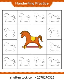 Handwriting practice. Tracing lines of Rocking Horse. Educational children game, printable worksheet, vector illustration