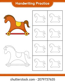 Handwriting practice. Tracing lines of Rocking Horse. Educational children game, printable worksheet, vector illustration